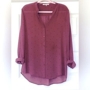 41 Hawthorne Plum and Navy Dot Button-down Blouse